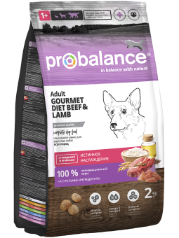 Сухой корм для собак Probalance Gourmet Diet, с говядиной и ягненком, 2кг